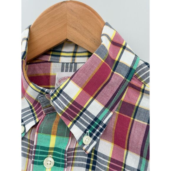 Brooks Brothers Button Down Shirt Tartan Plaid‎ Men Small Red Green Madras